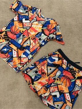 DSG Boys Basketball Graphic Shorts Set - Orange & Blue